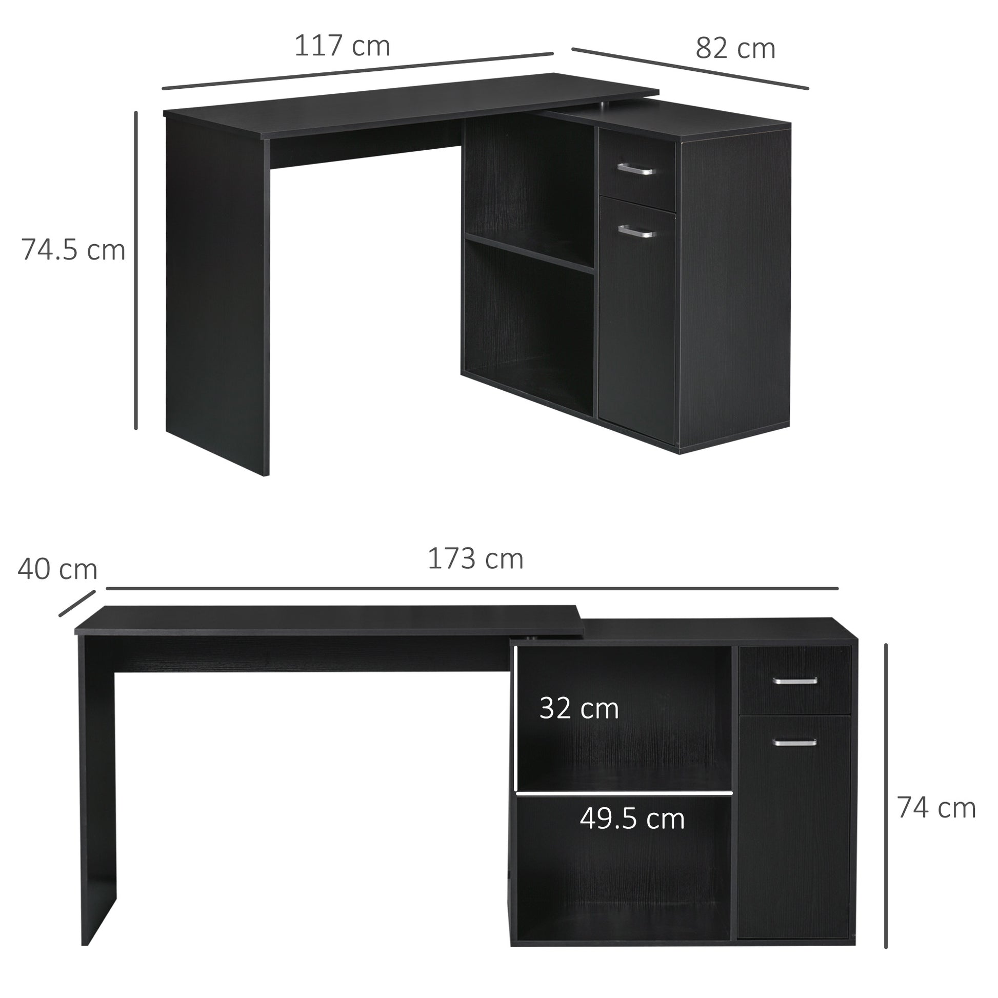 L-Shaped corner computer desk Table Study Table PC Workstation with Storage Shelf Drawer Home Office Black | HOMCOM-1