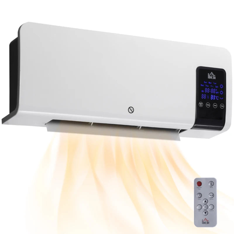 HOMCOM Electric Heater, 2000W Wall Mounted Space Heater with Remote Control, 2 Modes, Timer, Oscillation, Overheat Protection, Ceramic Heater in White-0