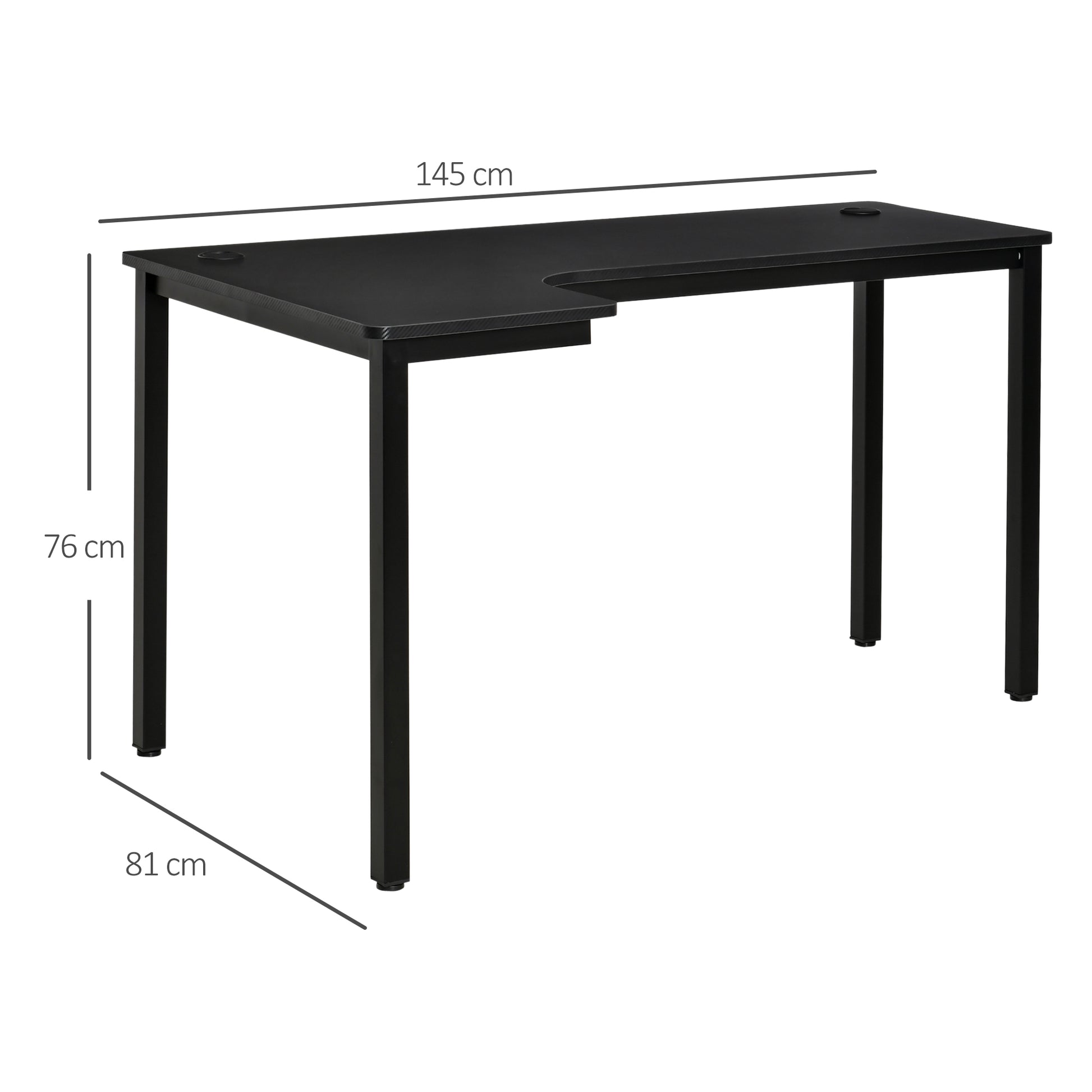 L-Shaped Gaming Desk, Computer Corner Desk with Cable Management, Home Office Workstation, 145 x 81 x 76cm, Black | HOMCOM-1