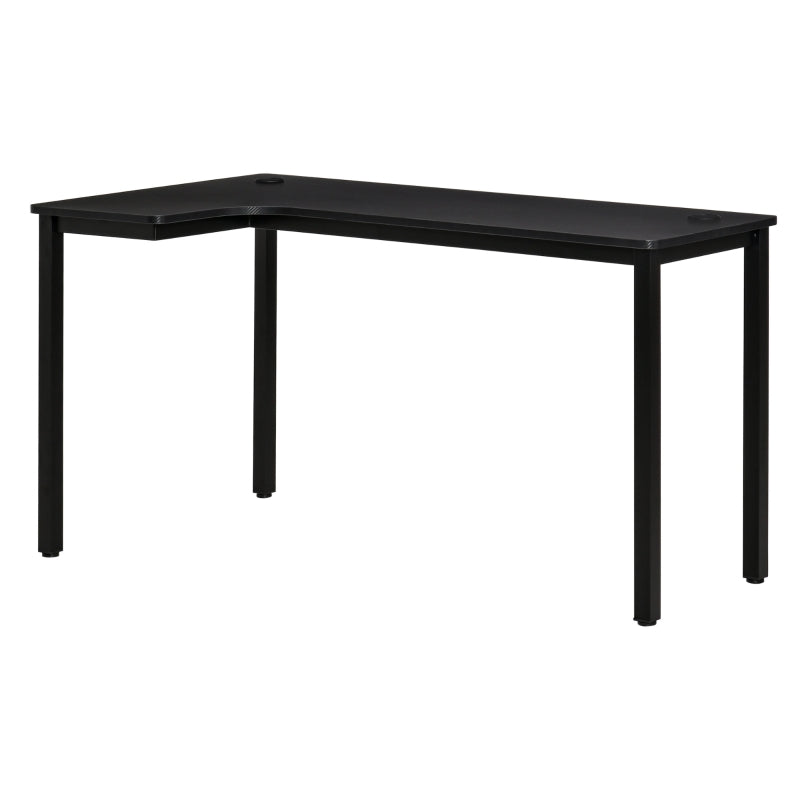 L-Shaped Gaming Desk, Computer Corner Desk with Cable Management, Home Office Workstation, 145 x 81 x 76cm, Black | HOMCOM-0