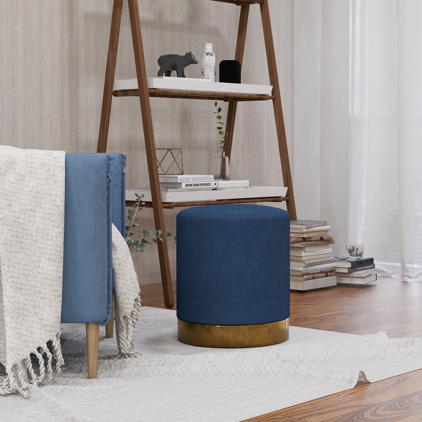 HOMCOM Soft Padded Corduroy Footstool in Dark Blue-7