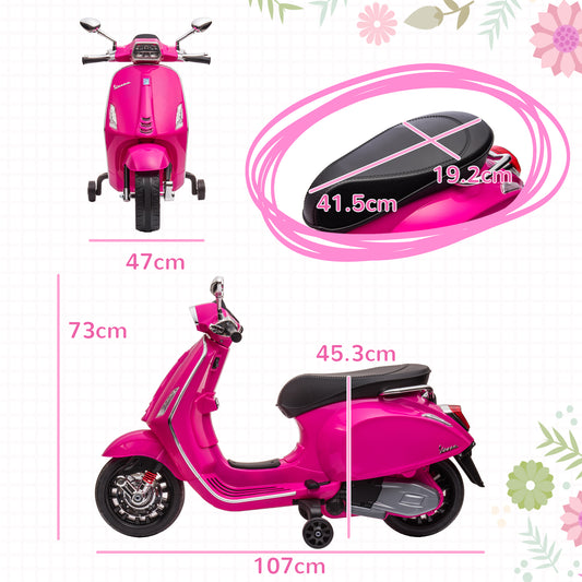 12V Vespa Licensed Kids Electric Scooter Motorbike w/ Music, Headlights, FM Radio, for 3-6 Years - Pink | AIYAPLAY-1