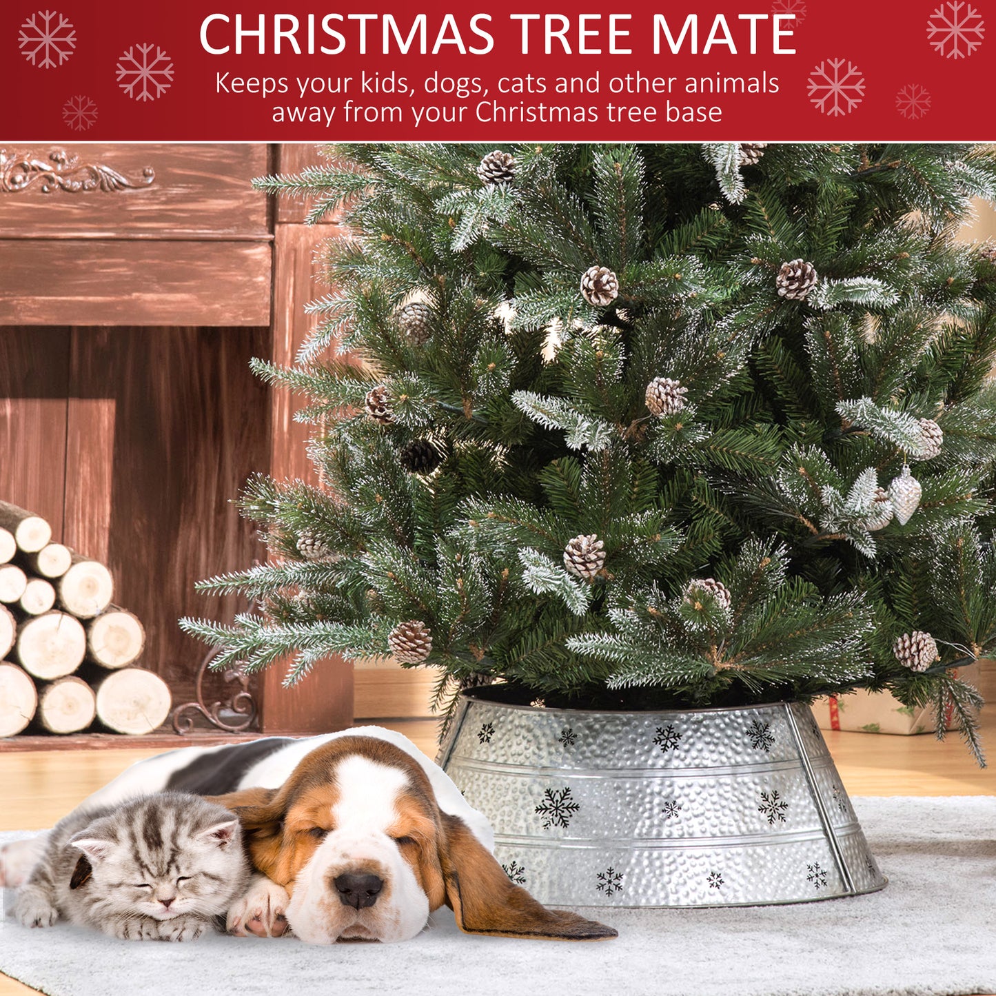 HOMCOM 66cm Christmas Tree Base Cover, Christmas Tree Collar with Hollow Snowflake Pattern for Holiday, Party, Silver-2