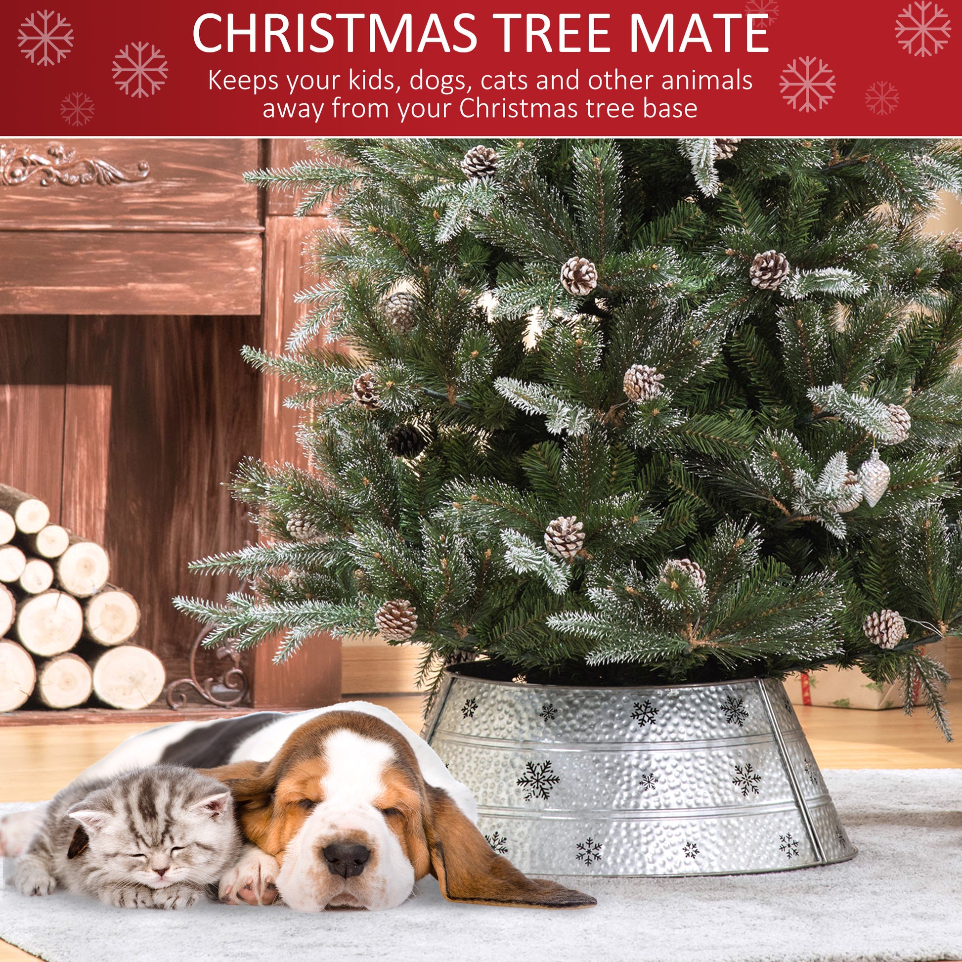 HOMCOM 66cm Christmas Tree Base Cover, Christmas Tree Collar with Hollow Snowflake Pattern for Holiday, Party, Silver-2