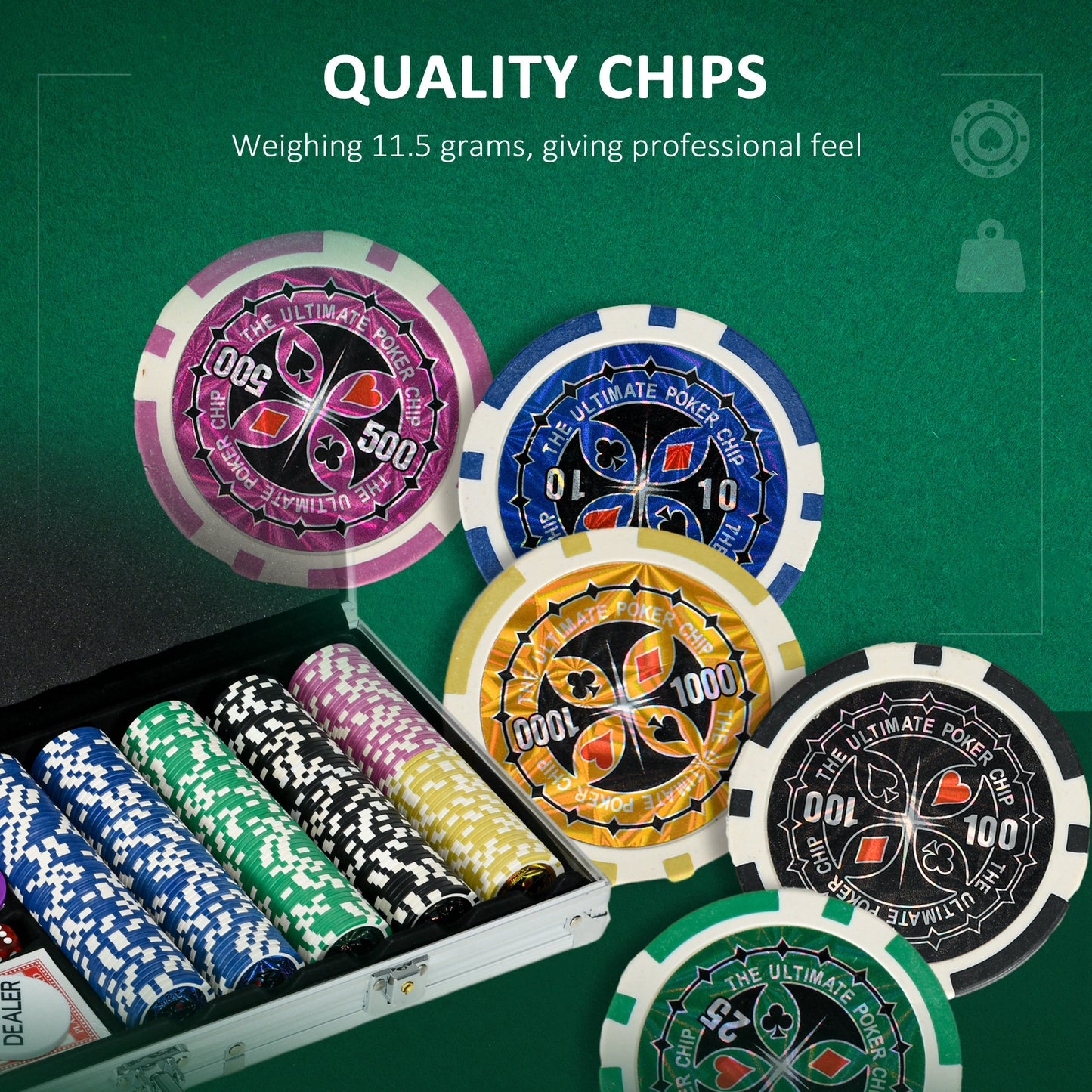 Luxury 500PCS Poker Chips Set, Complete with Gaming Mat, Chips, Dual Card Decks, Dealer Button, 5 Dice, Ultimate Game Night Kit | SPORTNOW-3
