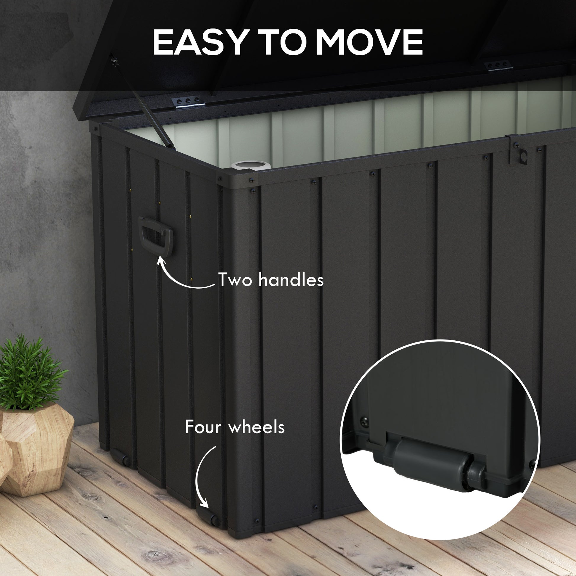 Outsunny 450L Galvanised Steel Garden Storage Box, with Wheels in Dark Grey-2