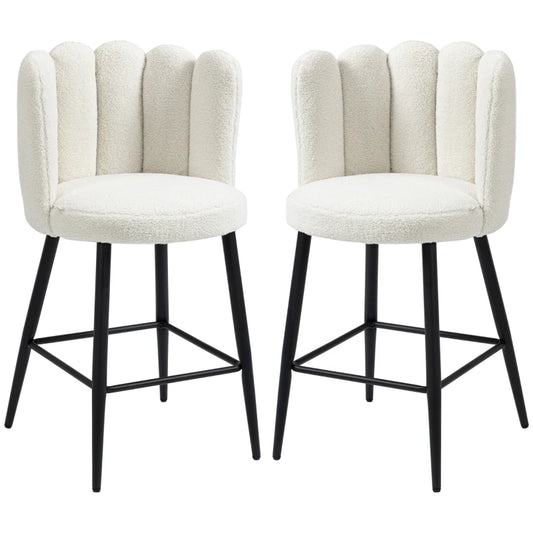Bar Stools Set of 2, Faux Cashmere Upholstered Breakfast Bar Chairs, Modern Counter Bar Stool w/ Backs, Footrest & Steel Base, Cream | HOMCOM-0
