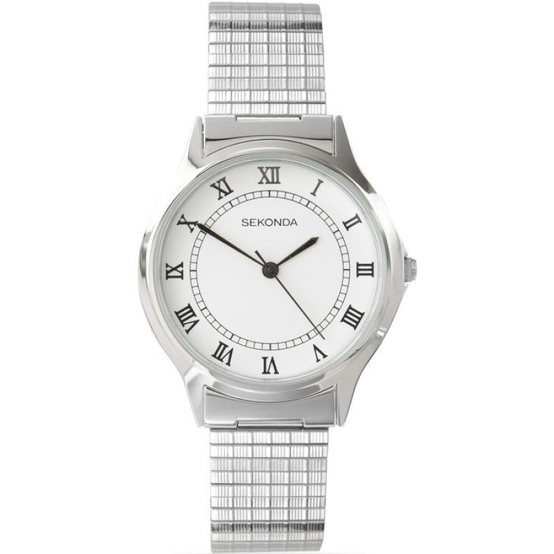 Sekonda Mens Basic White Dial with Silver Metal Expandable Bracelet Watch 3022b-0