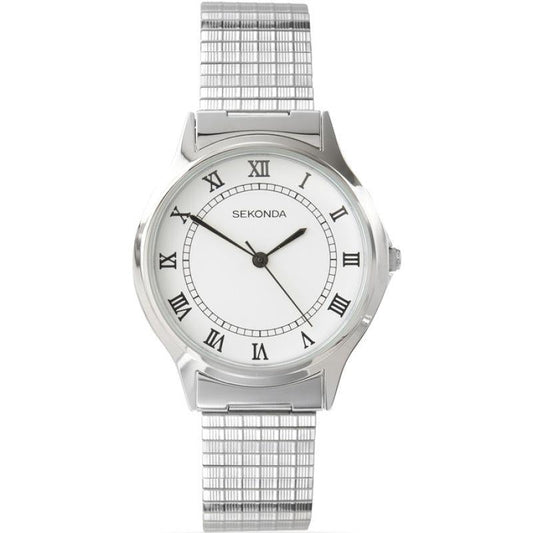Sekonda Mens Basic White Dial with Silver Metal Expandable Bracelet Watch 3022b-0