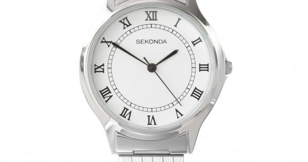 Sekonda Mens Basic White Dial with Silver Metal Expandable Bracelet Watch 3022b-1