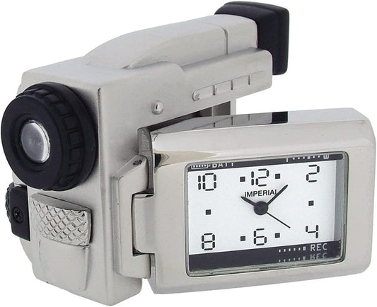 Miniature Clock Silver Metal Video Camera Solid Brass IMP1057S - CLEARANCE NEEDS RE-BATTERY-0