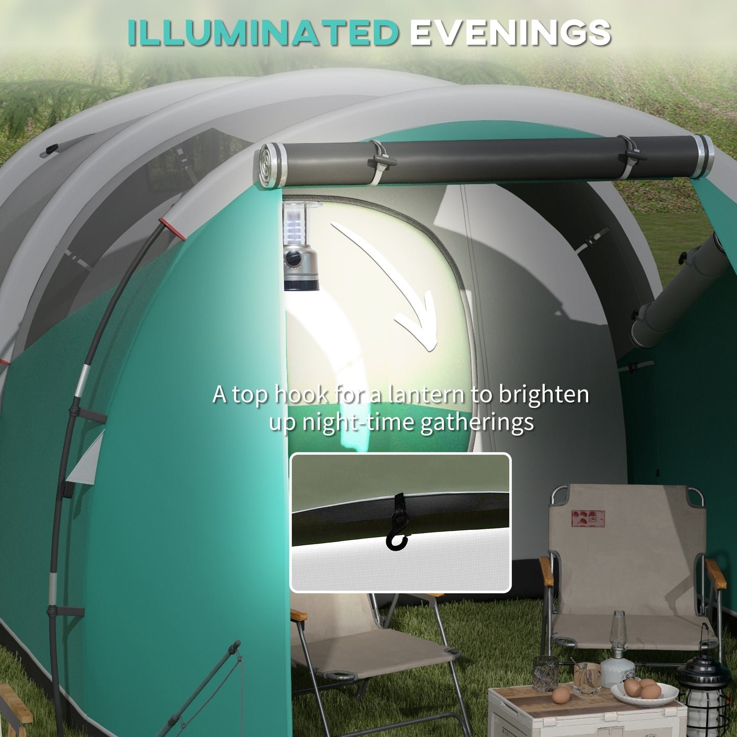 Outsunny 2 Room Camping Tent for 4-5 Man, 3000mm Waterproof Family Tent with Carry Bag, for Fishing Hiking Festival, Green-3