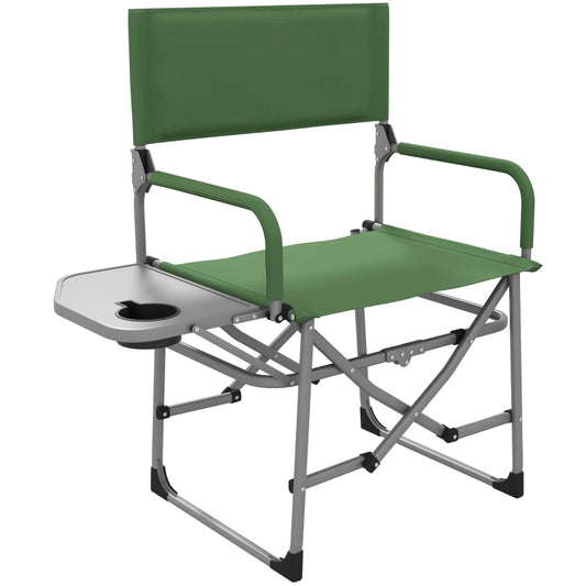 Folding Director's Chair, Portable Camping Chair with Side Table, Durable Outdoor Seating, Green | Outsunny-0