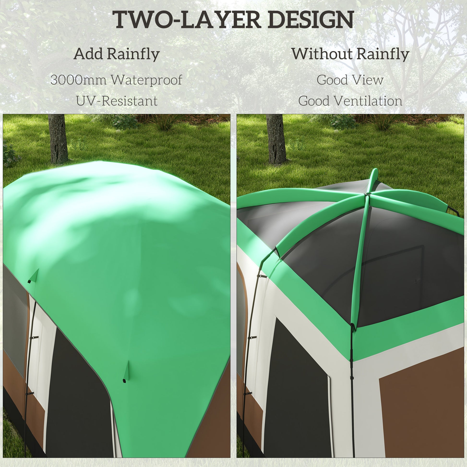 Seven-Man Camping Tent, with Small Rainfly and Accessories in Green | Outsunny-2