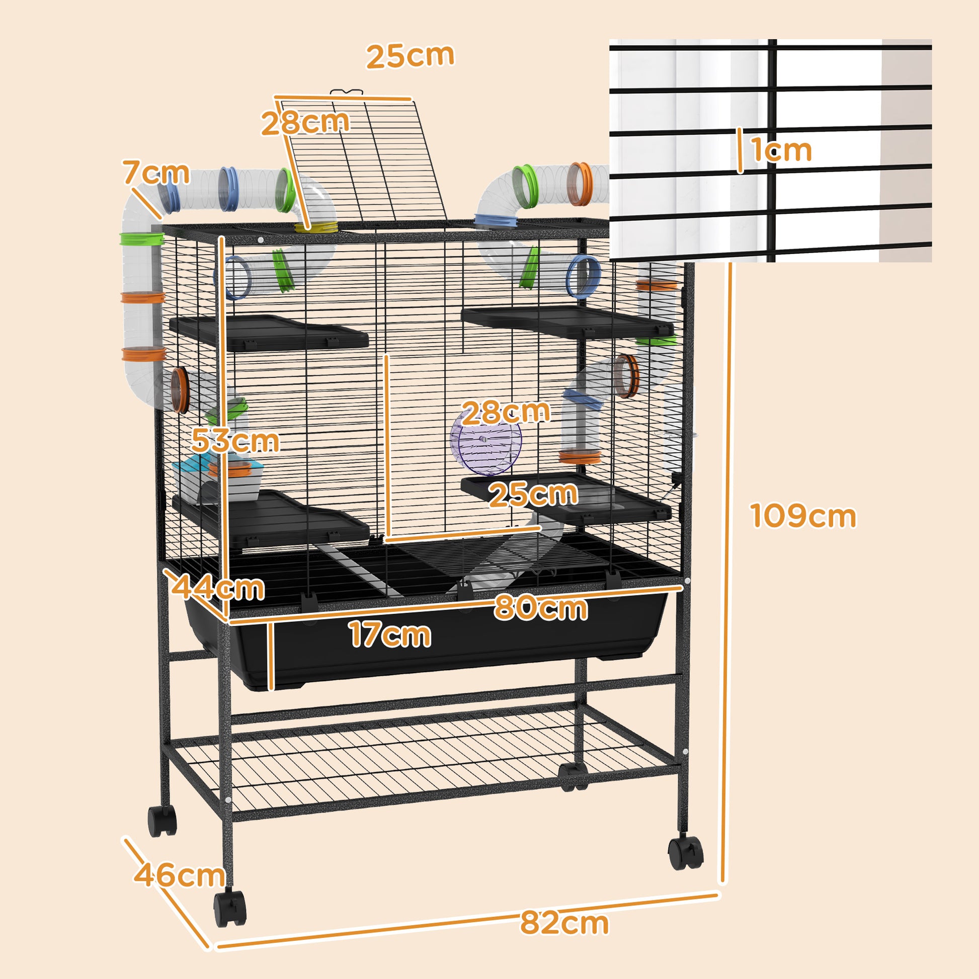 Large Hamster Cage Gerbil Cage with Tubes, Storage Shelf, Ramps, Platforms, Running Wheel - Black by PawHut-1