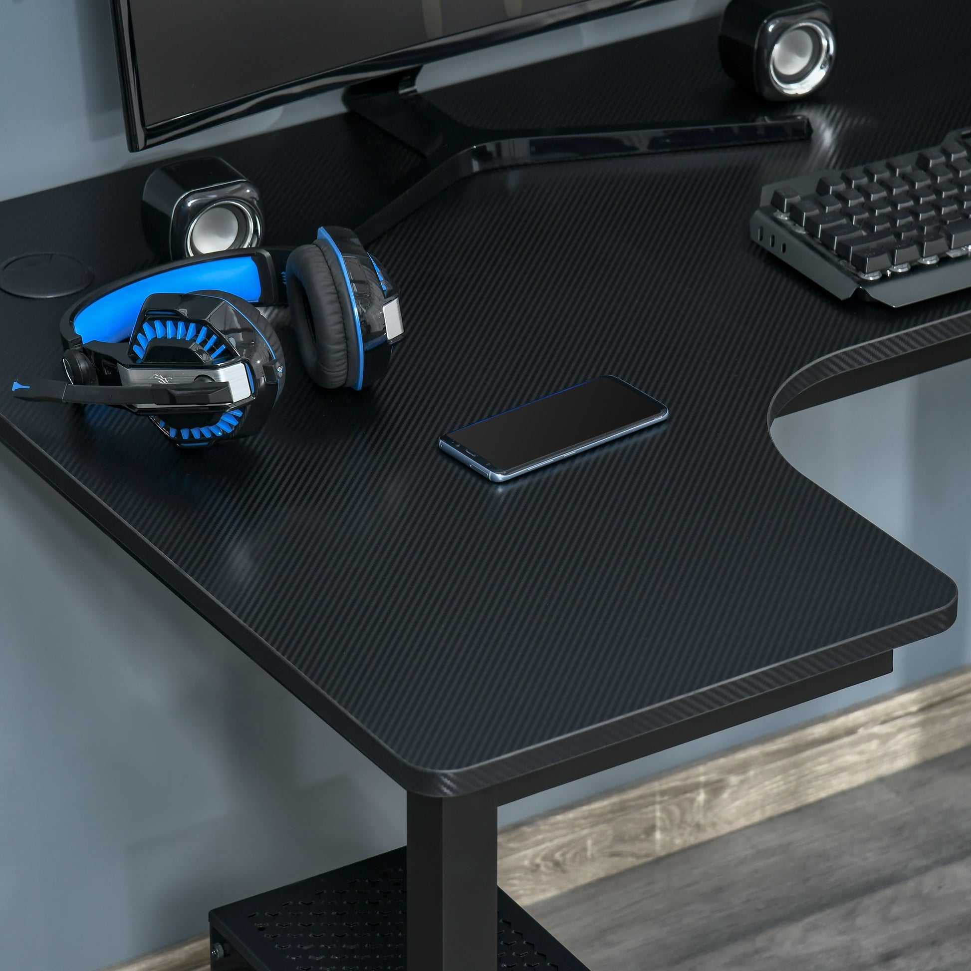 L-Shaped Gaming Desk, Computer Corner Desk with Cable Management, Home Office Workstation, 145 x 81 x 76cm, Black | HOMCOM-6