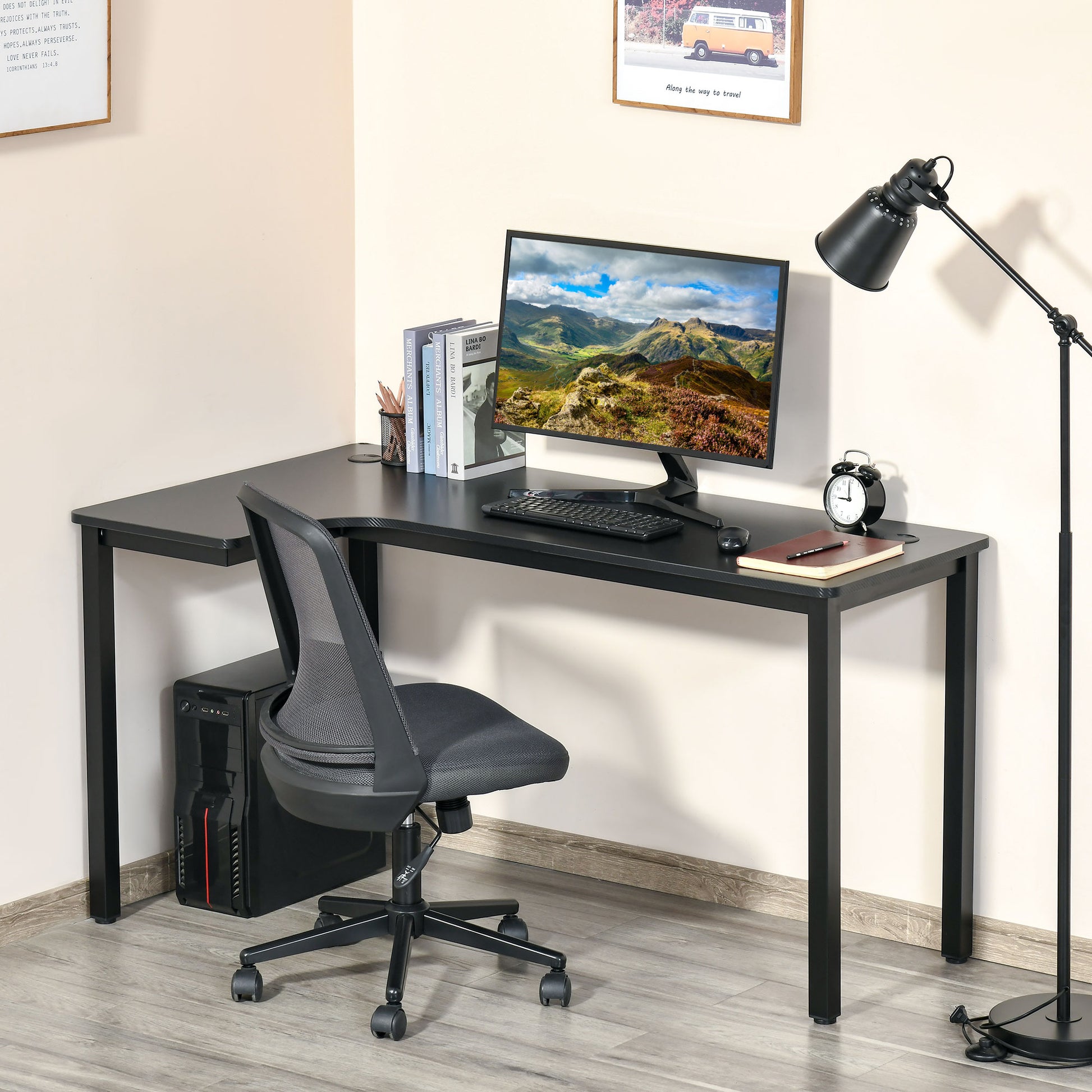 L-Shaped Gaming Desk, Computer Corner Desk with Cable Management, Home Office Workstation, 145 x 81 x 76cm, Black | HOMCOM-8