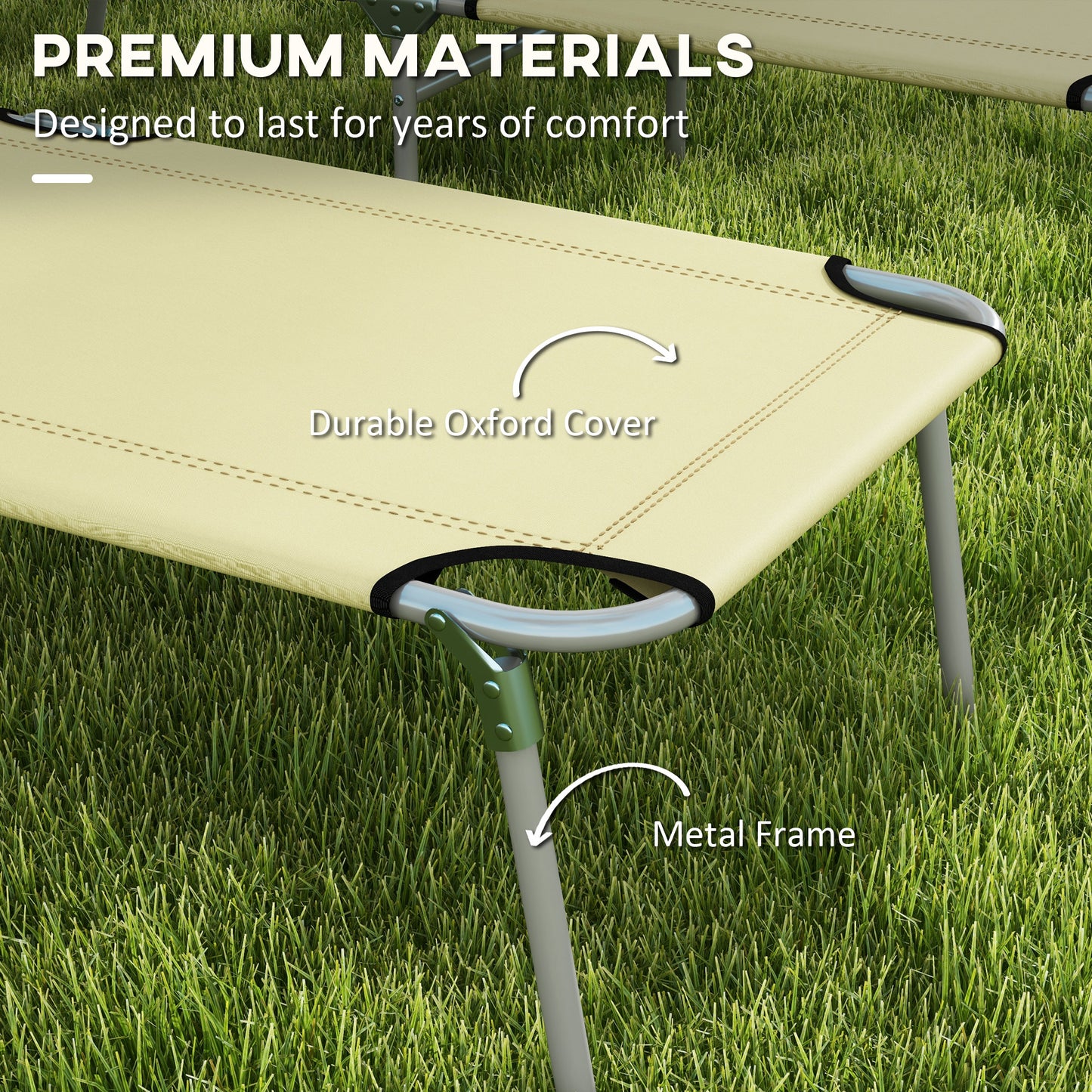 Outsunny Outdoor Foldable Sun Lounger Set of 2, 4 Level Adjustable Backrest, Reclining Chair with Angle Adjust Sun Shade Awning, Beige-5