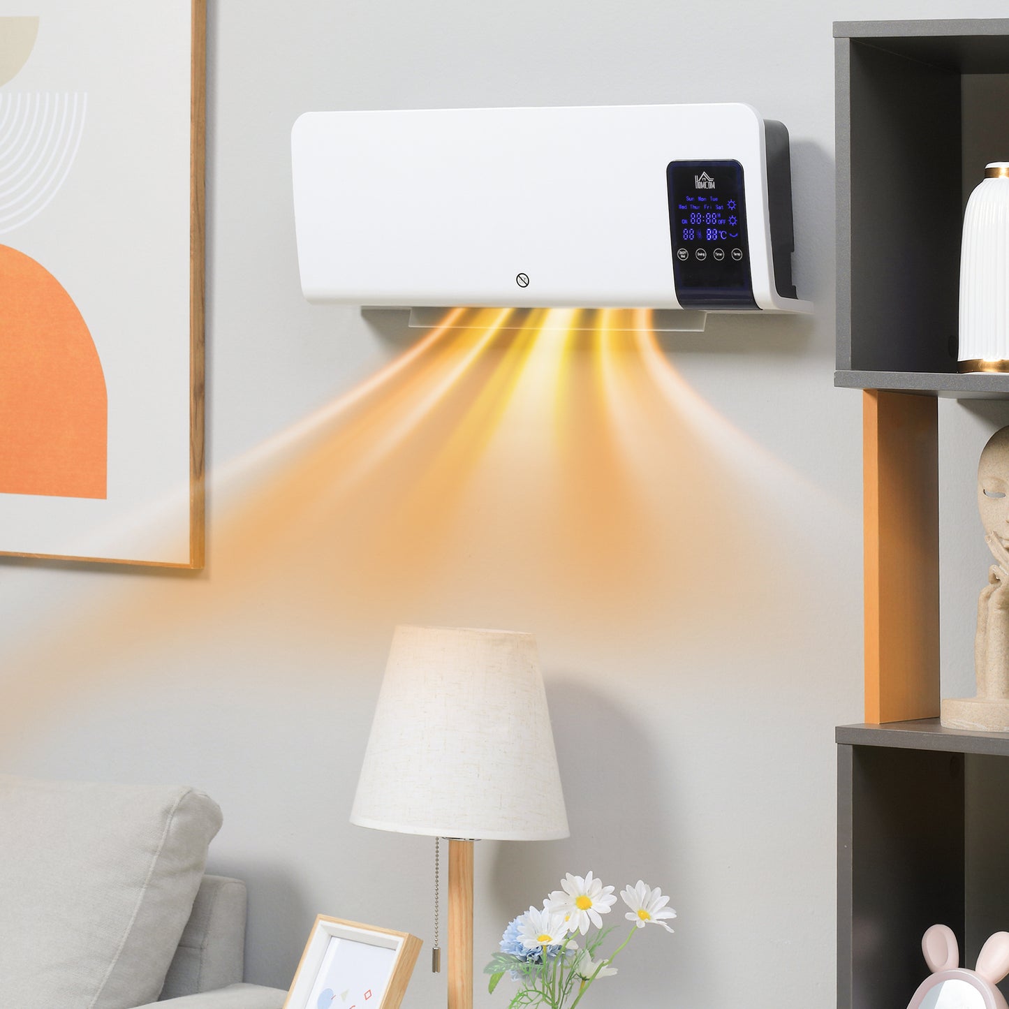 HOMCOM Electric Heater, 2000W Wall Mounted Space Heater with Remote Control, 2 Modes, Timer, Oscillation, Overheat Protection, Ceramic Heater in White-8